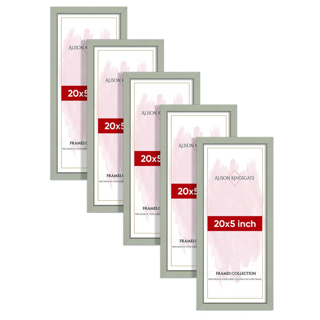 Alison Kingsgate Modern 20X5 GREEN Photo Frame Pack of 5-Engineered Wood Picture Frames with Shatterproof Perspex - Ideal for Artwork-Wall Mount or Tabletop - Multiple Sizes & Colours Available — image 1