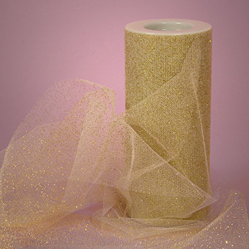 Tulle Ribbon Rolls - 25 Yards - 6 Inches Wide (Metallic Gold)