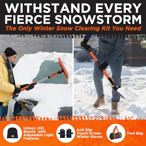 RoofPax 55\" Ice Scrapers for Car Windshield and 270° Pivoting Non-Scratch Snow Brush Winter Car Kit with Snow Shovel Snow Brush for Cars and Snow Scraper with Extendable Snow Shovel for Car - Thumbnail 7