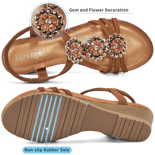 Image of HARENCE Wedge Sandals for Women Dressy: Comfortable Elastic Ankle Strap Low Heel Open Toe Flower Summer Shoes