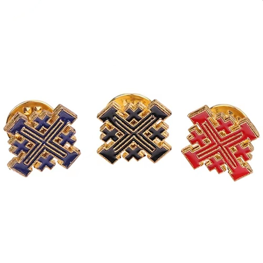 Ppmter 3 Pcs Jerusalem Cross Badge Brooch Pin Lapel Pin Religious Pin for Hat Bag and Clothes Jewelry Accessories
