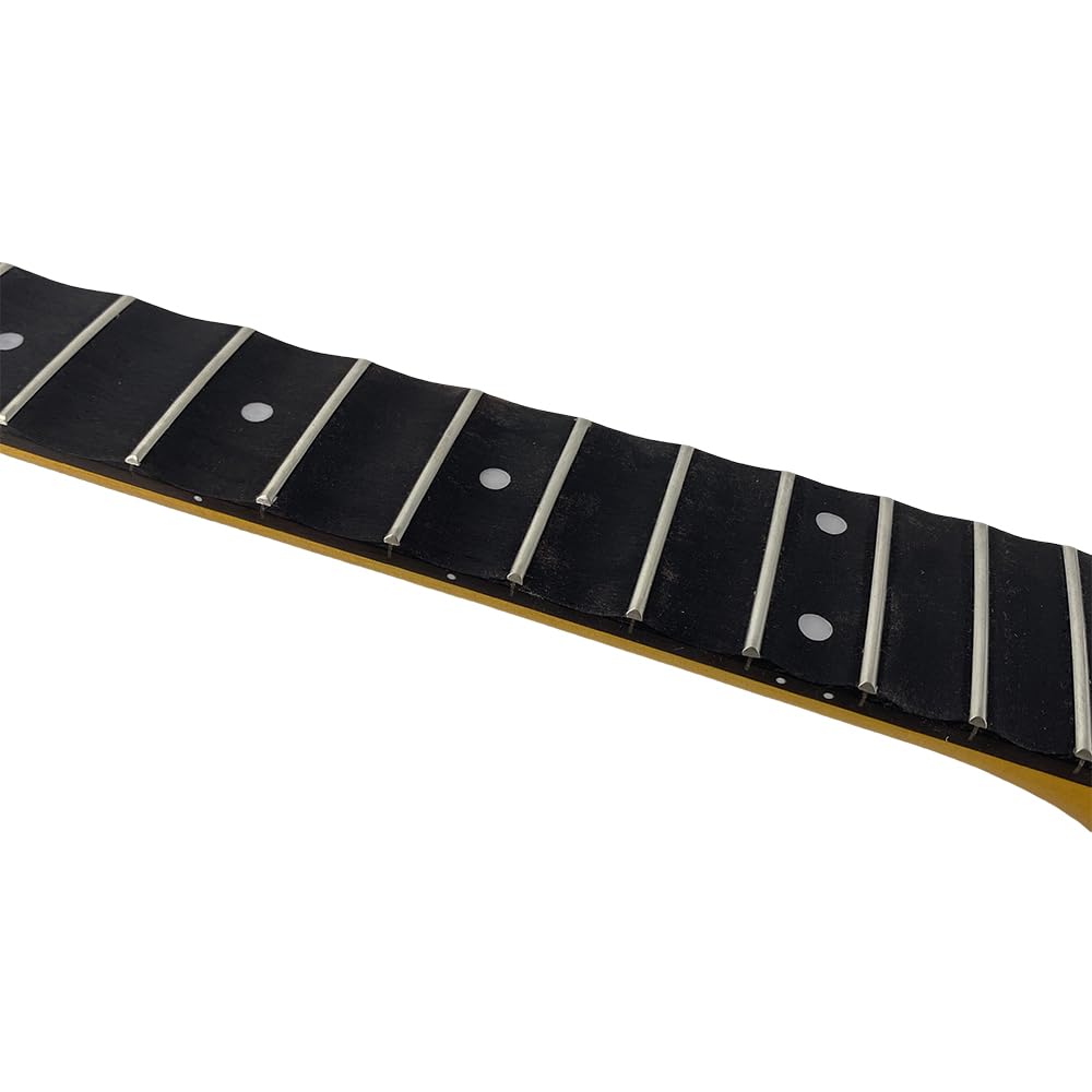 E-Gitarren-Hals, 22 Bünde, 648 mm Länge, Palisander-Griffbrett, weiße, quadratische Einlagen, Hals, DIY-Ersatz (komplett gewellt)