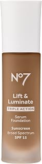 No7 Lift & Luminate Triple Action Serum Foundation - Toffee - Medium-Buildable Coverage Foundation with Light Reflecting Particle & SPF 15 for Firmer, More Even Looking Skin (30ml)