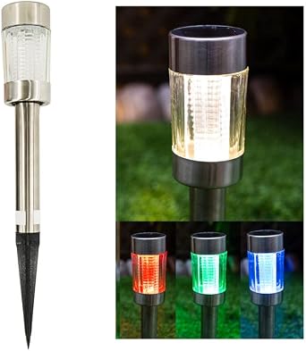 Crosslight Solar Four Multicolor Glass Metal Pathway Light - Weatherproof with Color Select LEDs; Pure White, Red, Green and Blue 4-Pack