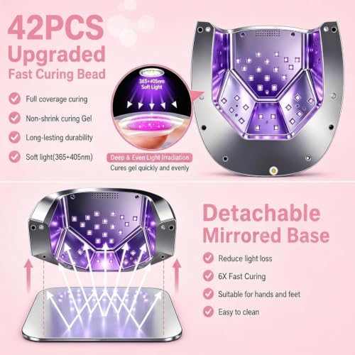 Image of UV Nail Lamp, 96W Cordless Professional Rechargeable UV LED Portable Lamp, 4 Timer Setting and Smart Sensor Gel Nail Dryer, Ideal for Training, Nail Art Practice, Home & Salon