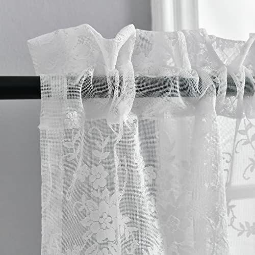 Kotile-Kitchen-Valance-Curtain-for-Windows-Country-Lace-Floral-Embroidered-Sheer-Curtain-for-Kitchen-Cafe-Dining-Bath-Room-Rod-Pocket-Sheer-White-Valance-52-x-18-Inch-1-Panel-White Kotile Kitchen Valance Curtain for Windows Country Lace Floral Embroidered Sheer Curtain for Kitchen Cafe Dining Bath Room Rod Pocket Sheer White Valance 52 x 18 Inch 1 Panel White