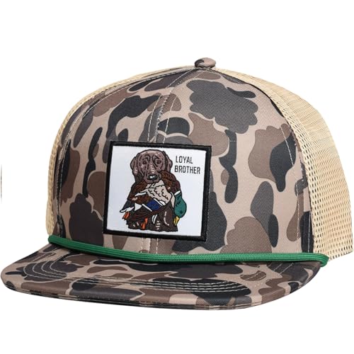 EDTREK Outdoorsman Pro Trucker Breathable Mesh Performance Cap - Flat Brim Snapback Hat (Duck Dog - Duck Camo Green Rope)