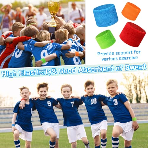 Leyndo Wrist Sweatbands Bulk for Kids Field Day Cotton Terry Sweat Bands Sports Fan Wristbands Kids for Summer Camp Student Football Team Competition Party - Image 5