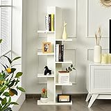 IFANNY Modern Bookshelf, Geometric Bookcase with 8 Open Shelves, Wooden Book Shelves, Space-Saving S