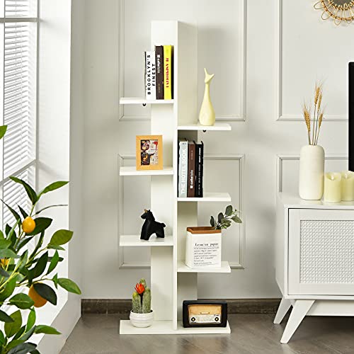 Ifanny Modern Bookshelf, Geometric Bookcase With 8 Open Shelves, Wooden Book Shelves, Space-Saving Storage Display Shelf, Book Shelf For Bedroom, Living Room, Home Office (White) #TOP7