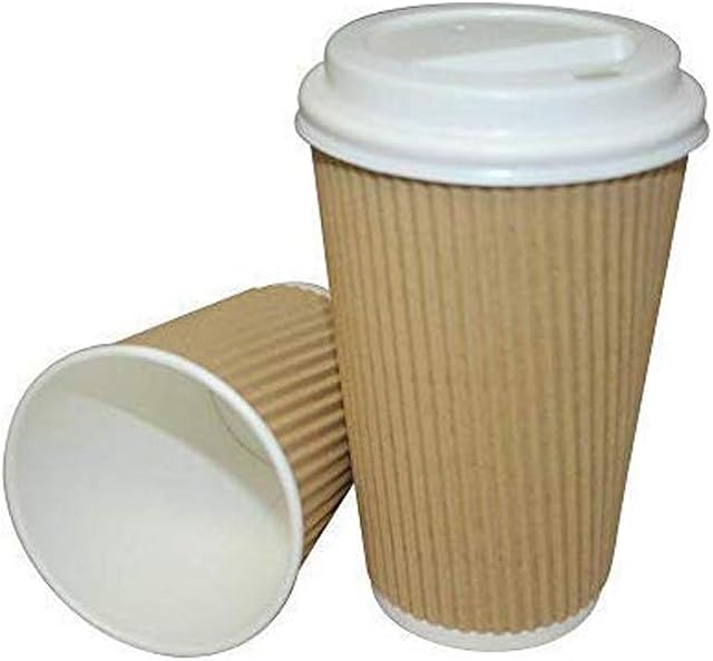 We Can Source It Ltd - 100 x 12oz / 360ml Kraft Triple Walled Disposable Paper Ripple Cups Disposable Coffee Tea Cups Disposable Hot Drink Cups + LIDS Free