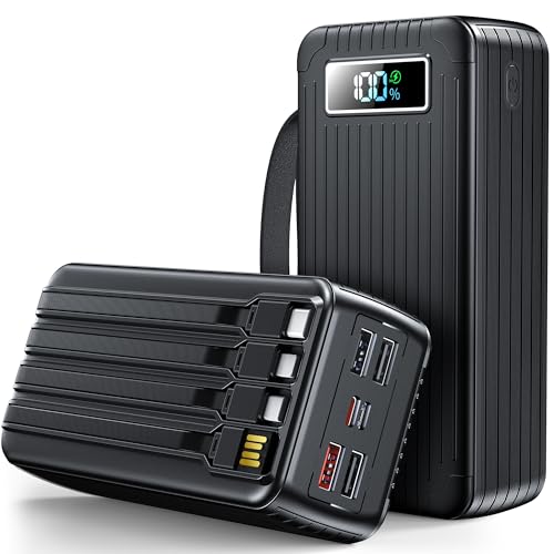 60000mAh Power Bank, PD 45W USB C Powerbank Ricarica Rapida con 4 Cavo integrato, 4 Port (4 USB & 2 Type-c), Display Digitale, Torcia, Caricabatterie Portatile con Smartphones