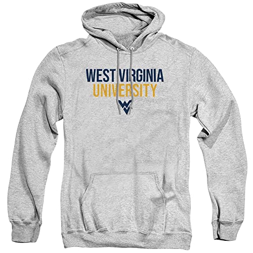 West Virginia University Official Stacked Unisex Adult Pull-Over Hoodie,Athletic Heather, Large