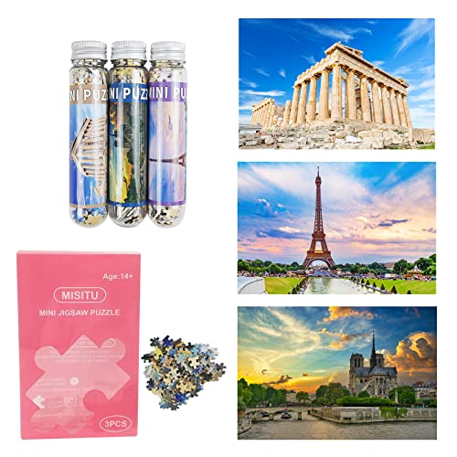 MISITU Mini Puzzles 3 Pack 6X4 Zoll kleine Puzzles für Erwachsene, Geschenk für Weihnachten Geburtstag Familie Unterhaltung Puzzle für Home Decoration (Eiffelturm, Parthenon-Tempel, Seine River) Cover