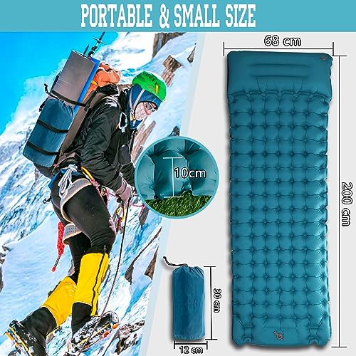 OPL5 Camping Sleeping Pad, 4 Inch Inflatable Air Mattress Camping with Pillow Carry Bag, Backpacking Sleeping Mat Built-in Foot Pump Waterproof Sleeping Pad for Hiking,Camping (Peacock Blue) - Image 6