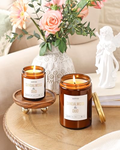 Image of AOOVOO Sandalwood Oud Candle - Large Scented Candles 22oz, Soy Candles, Aromatherapy Candle, Soy Wax Candle