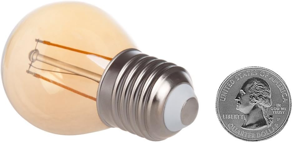 G16-DSGT-2W-WW22 Dimmable Gold Tint G16 E26/E27 2W Edison Style LED Vintage Antique Filament Bulb, 25W Equivalent, Ultra Warm White 2200K (Amber Glow), 4-Pack