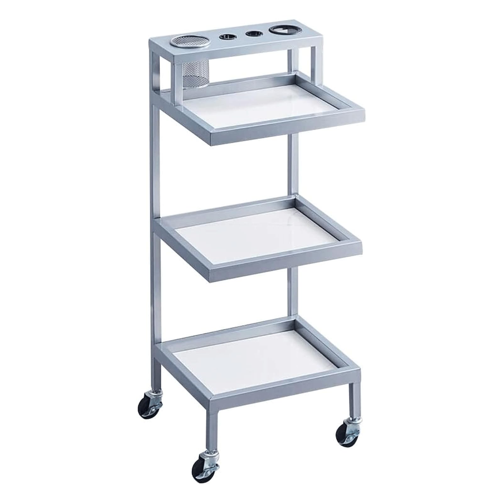 Carrello portautensili a 3 ripiani con vassoi portaoggetti per saloni di bellezza, parrucchieri, accessori per manicure, bianco