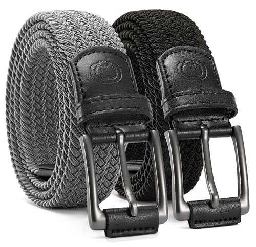 Image of CHAOREN Stretch Belt Men 2 Pack - 1 3 /8 inch Braided Golf Belts For Men - Casual Elastic For Pants and Jeans