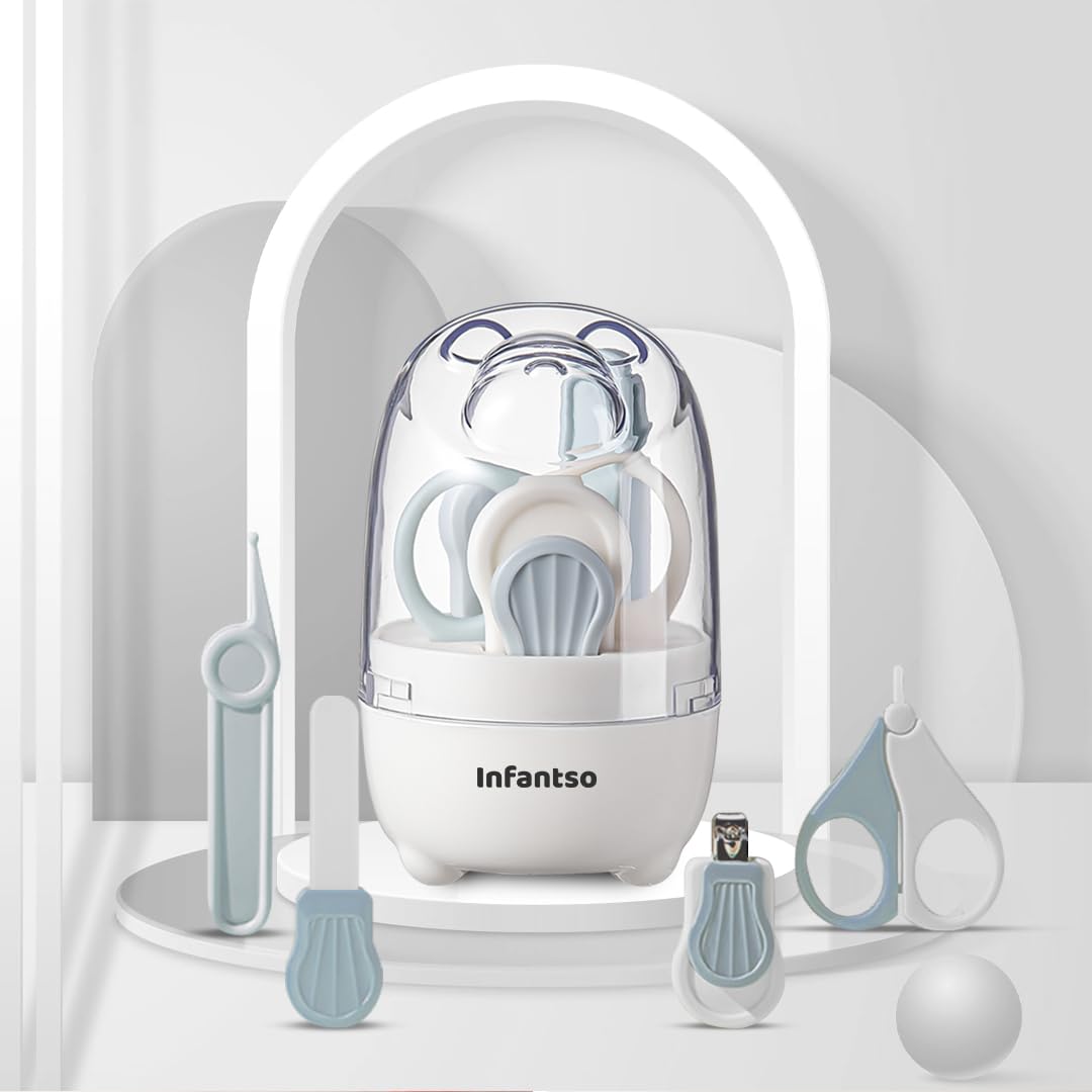 Infantso (4-in-1) Baby Grooming Kit for Newborns & Toddlers (0–3 Years) | Nail Grooming Kit for Baby - Manicure Set with Kids Nail Clipper, Scissor, Filer & Nasal Tweezer | Baby-Safe Rounded Edges | Compact Travel Case
