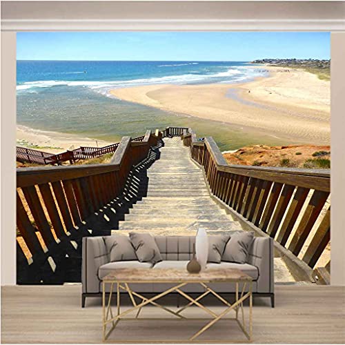 Papier peint plage en bois sur mer pour creer une ambiance evasion derriere le canape - 3