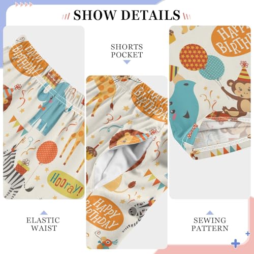 ZZXXB Happy Birthday Lion Elephant Boys Long Pants Soft Trousers Elastic Waist Kids Lounge Bottoms with Pockets S-XL4