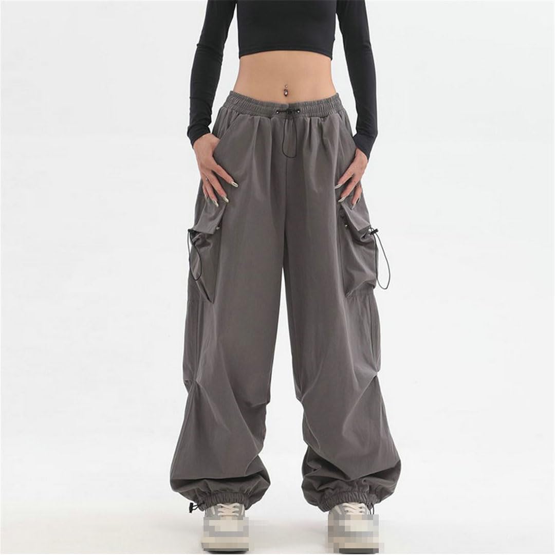 Ownwfeat Pantalon Cargo Femme Poches Oversize Pantalon Taille Élastique Pantalon Large Jambe Baggy