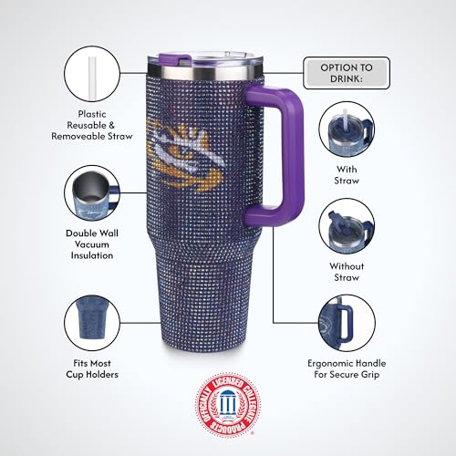 Image of The Memory Company Officially Licensed 40oz TC Bling Game Day Tumbler with Vintage Logo, Louisiana State University
