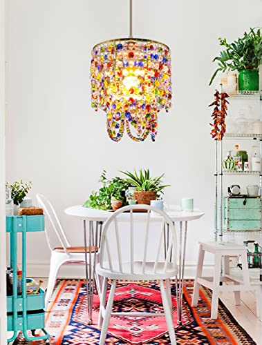 Mini Crystal Chandelier 2 Tiers Beaded Chandelier Colorful Chandeliers Modern Multicolor Crystal Raindrop Hanging Chandelier Light Fixture For Hallway Dining Room Girls Bedroom #TOP2