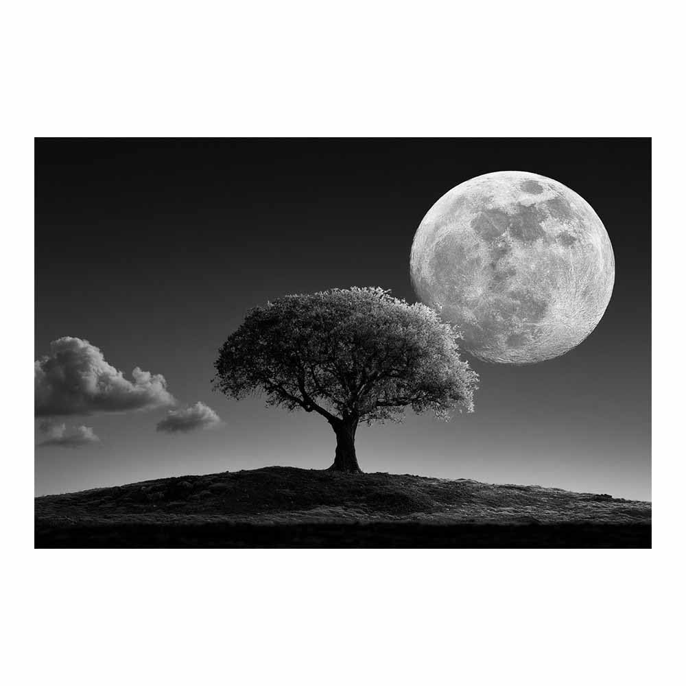 XENIOU Grey Canvas Wall Art Lone Tree Giants Moon Canvas Wall Art, artwork for Bedroom Living Room Bathroom Office Home Decoration(Multicolor)-80x120cm Unframed