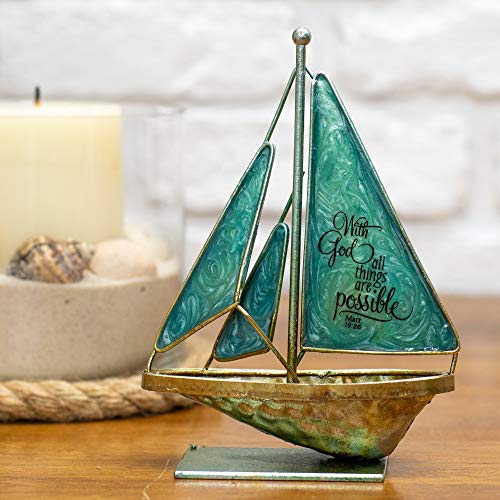 Dicksons with God All Things Possible 6 x 5 Metal Table Top Sailboat Figurine Decoration - Image 2