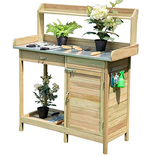 USA_Best_Seller Large New Outdoor Garden Patio Wooden Work Station Potting Bench Waterproof Holder Storage Organizer Planting Flower Watering Planter Drawers - Thumbnail 2