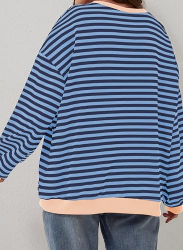 Image of Eytino Women Plus Size Striped Color Block Crewneck Sweatshirt(1X-5X)