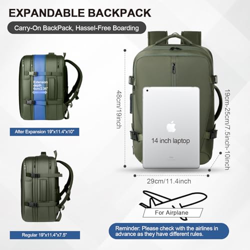 Image of Vacuum Seal Backpack Travel with Pump, Expandable Vacuum Backpack with Air Compression System, Airback Vacpack TSA Lock Water Resistant Carry-On Luggage (Green)
