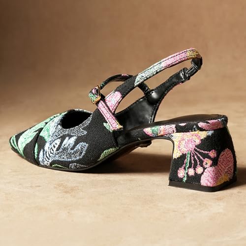 Image of Theater Women Twiggy Mary Jane Block Heel Sandals with Square Toe and Adjustable Buckle Slingback | Cushioned Comfort for Office & Formal Wear