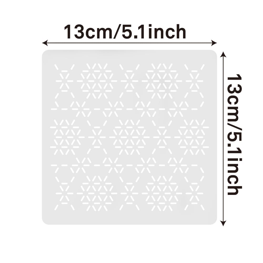 Stencil Sashiko,8 Modelli Riutilizzabili in Plastica per Ricamo e Cucito 12,9 x 12,9 cm Motivi Geometrici Ldeale per Lavori Artigianali e Regali