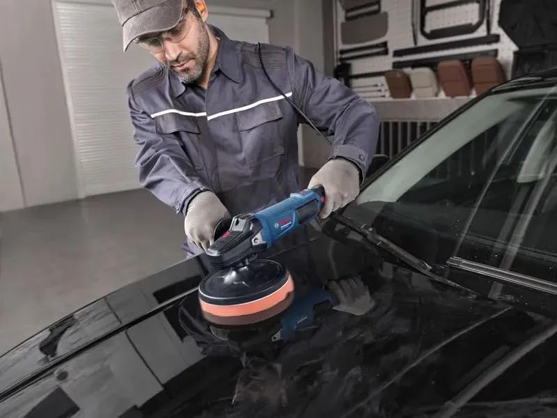 Image of Bosch Professional Polisher GPO 11-180 S, 1100W Corded Electric Buffer, 180mm Pad, 900-3800 RPM Variable Speed Machine for Car Detailing, Vehicle Paint Care, Metal Fabrication & Scratch Removal