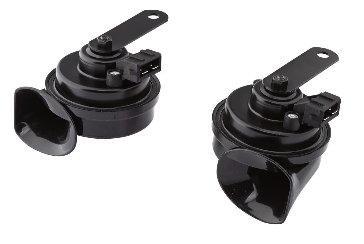 HELLA 3FH 012 010-031 Trumpet Horn - TE16S - 12V - 110dB(A) - Frequency Range: 400/500Hz - Electric - Housing Colour: Black - Plug: Volkswagen - Set