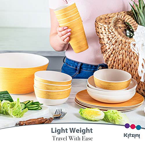 Kitzini Bamboo Dinnerware Sets. Bamboo Plates and Bowls Set For 4