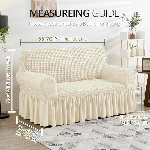 Image of Bails Sofa Cover 2 Seater Fully Covered | Sofa Cover 3 Seater Fully Covered | Sofa Cover 2 Seater | Universal Elastic Bubble Fabric with Frill Sofa Protector Cover (Beige, 2 Seater)