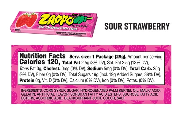 Image of Zappo Sour Flavored Chews Packs (6 Pack, Strawberry)