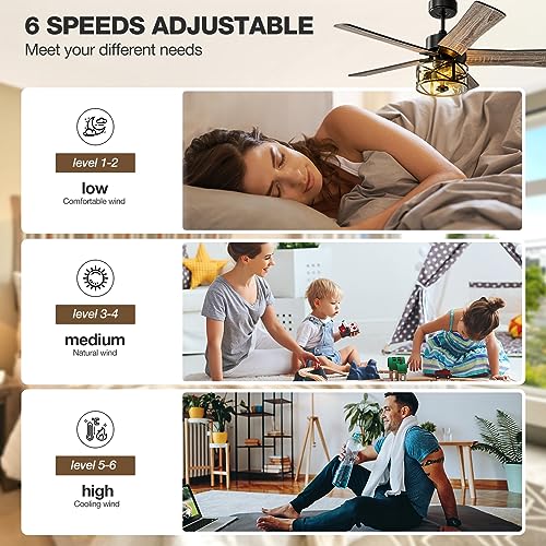 Farmhouse-Ceiling-Fan-with-Lights-48-Inch-Vintage-Ceiling-Lights-with-Remote-Control-Glass-Cover-5-Dual-side-Finishes-Plywood-Blades-Quiet-DC-6-Speed-Motor-Timing-for-Home-Outdoor-Indoor-Black Farmhouse Ceiling Fan with Lights 48 Inch Vintage Ceiling Lights with Remote Control Glass Cover 5 Dual side Finishes Plywood Blades Quiet DC 6 Speed Motor Timing for Home Outdoor Indoor Black