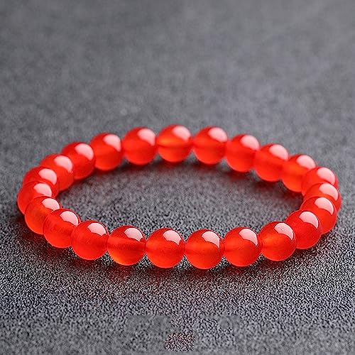 Bracelet en jade rouge femme perles extensibles rétro pierre naturelle 17,8-21,6cm