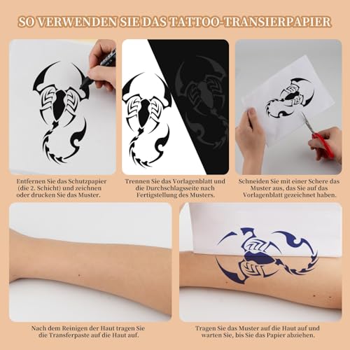 32 Stück Tattoo Übungshaut und Tattoo Transferpapier Set, 20 Blatt Tattoo Stencil Papier 12 Stück Kunsthaut Tattoo für Temporäre Tattoo Schablonen ohne Motiv Für Anfänger Und Erfahrene Tätowierer