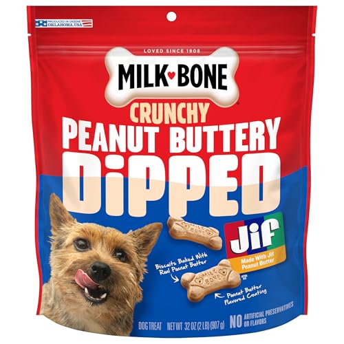 Milk-Bone Peanut Buttery Dipped Dog Biscuits with Jif Peanut Butter 32 Oz. Bag