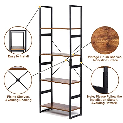 image for AKSG Ladder Shelf, 4 Tier Bookshelf, Industrial Bookcase Vintage Rusti