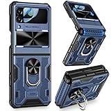 VEGO for Samsung Galaxy Z Flip 4 Case, Galaxy Z Flip 4 Case with Kickstand Slide Camera Cover & Hinge Protection Ring Stand Full Body Protective Cover Case for Samsung Galaxy Z Flip 4 5G 2022 - Blue