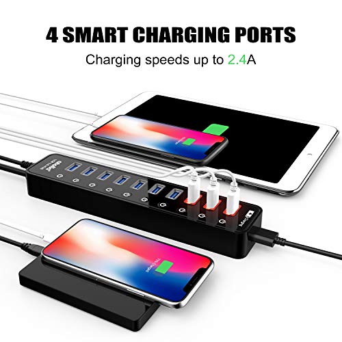 Powered Usb 3.0 Hub, Atolla Usb 3.0 Data Hub 11 Ports - 7 Usb 3.0 Data Ports + 4 Smart Charging Port With Individual On/Off Switches And 12V/4A Power Adapter Usb Hub 3.0 Splitter #TOP2