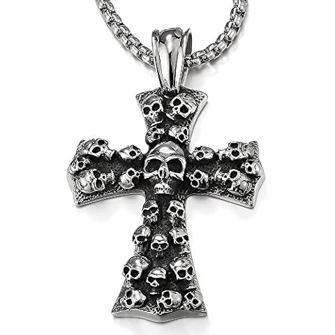 COOLSTEELANDBEYOND Mens Gothic Vintage Skulls Cross Pendant Necklace Cover
