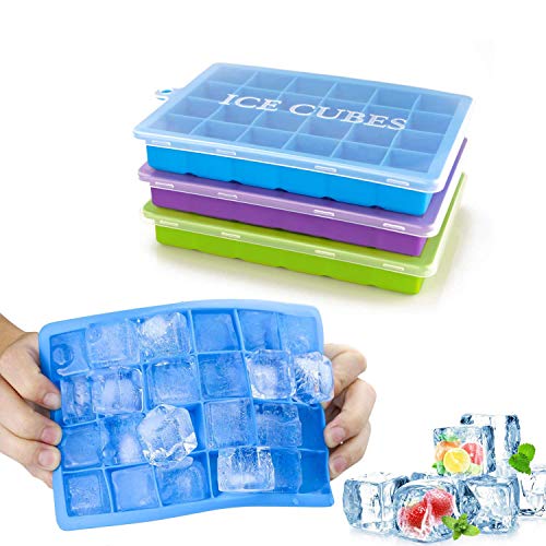 Masroo Ice Cube Trays 3 Pack Top1Shop Silicone Ice Tray with Removable Lid Easy-Release Flexible Ice Cube Molds 24 Cubes per Tray for Cocktail Whiskey Baby Food Chocolate BPA Free